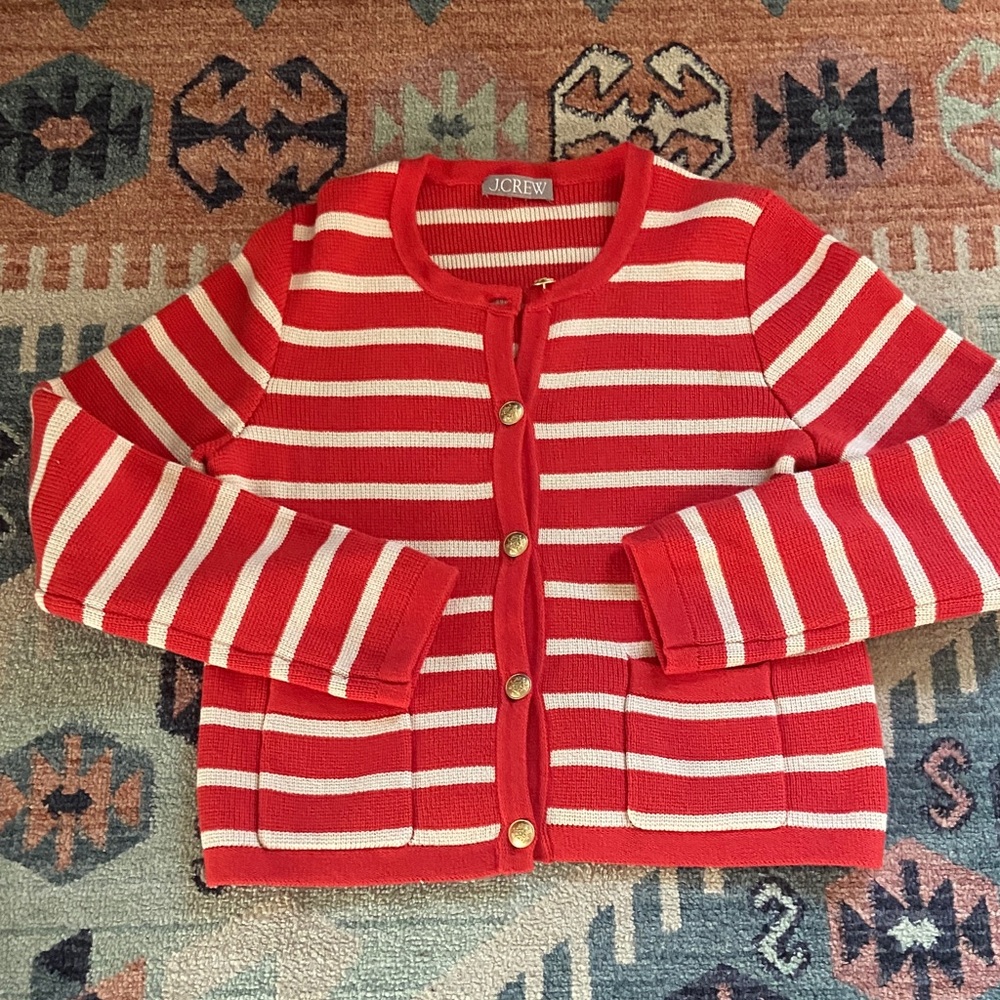J. Crew Red and White Striped Sweater